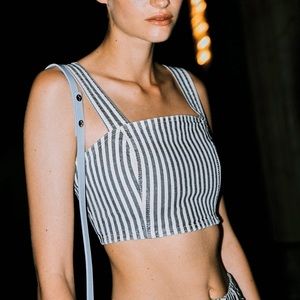 Zara Striped Denim Crop Tank Top NWT
